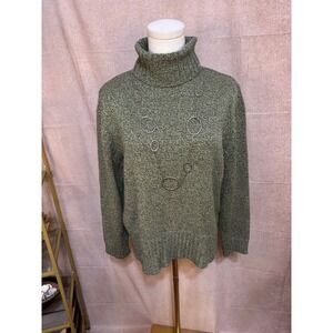 Carolyn Taylor Essentials Womens Olive Green Marl Turtleneck Sweater Medium